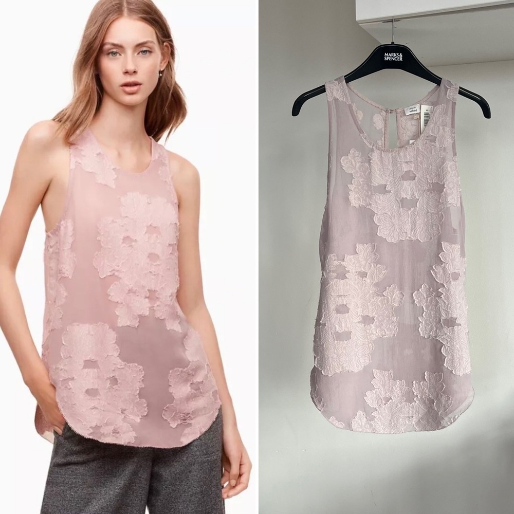Aritzia Wilfred Sevres Pink Lace Bella Boho Floral Appliqué Swing Babydoll Top S